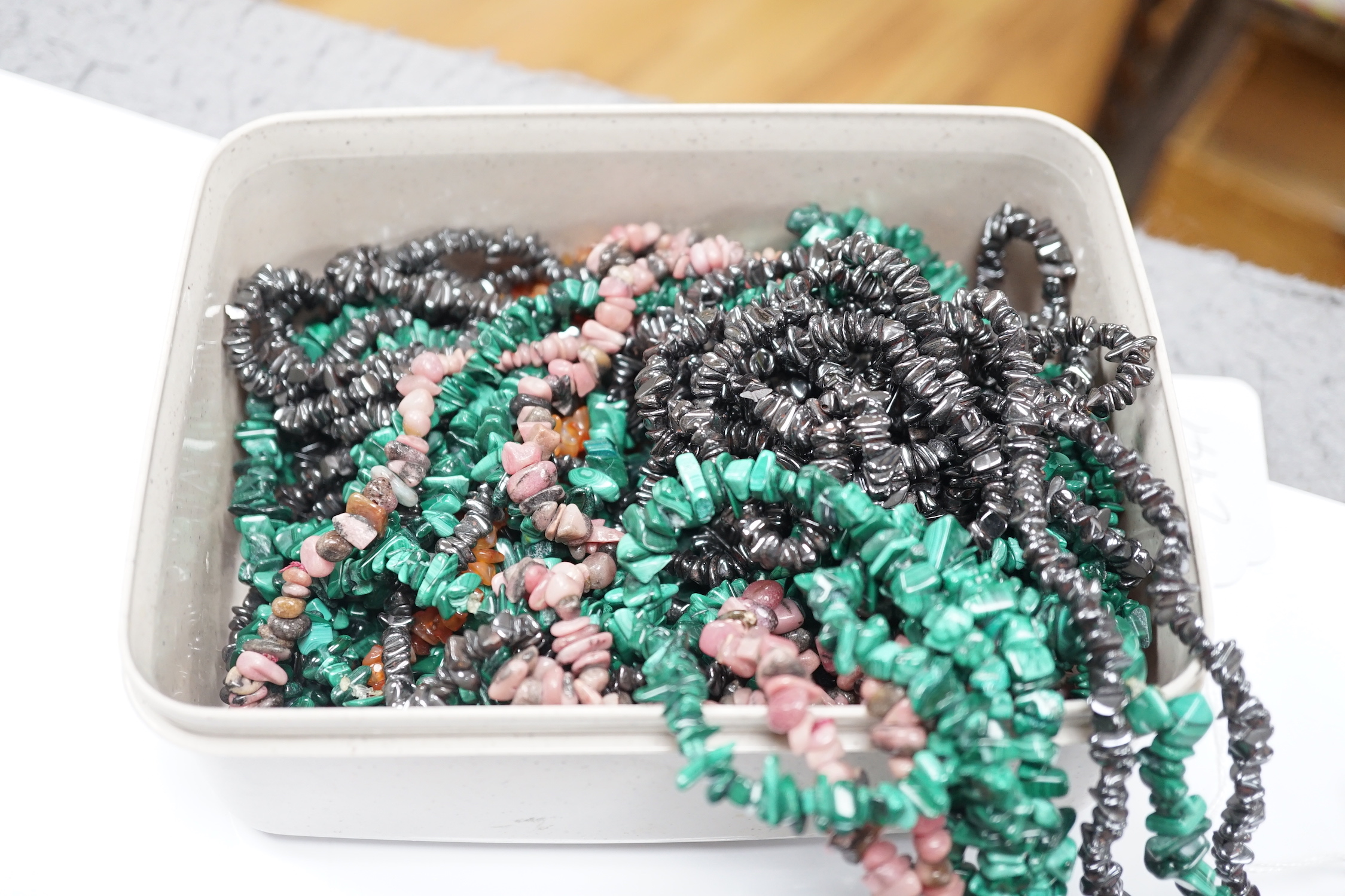 A quantity of assorted necklaces including malachite.